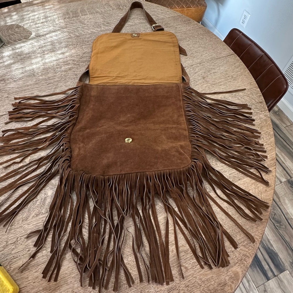 Anthropologie RAJ raj Suede Fringe Crossbody Cross Body Boho Messenger Bag - Picture 12 of 16